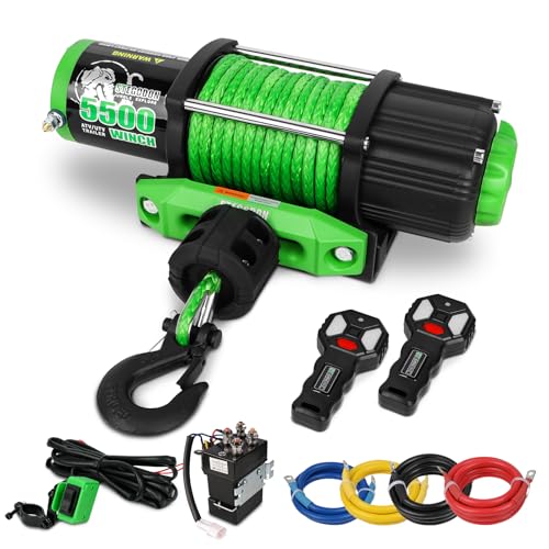 STEGODON 5500 Winch 12V Electric ATV/UTV Winch with Synthetic Rope,2pcs Wireless Remote and Winch Stopper for Towing Jeep Off-Road SUV Truck Car Trailer Boat - Image 1