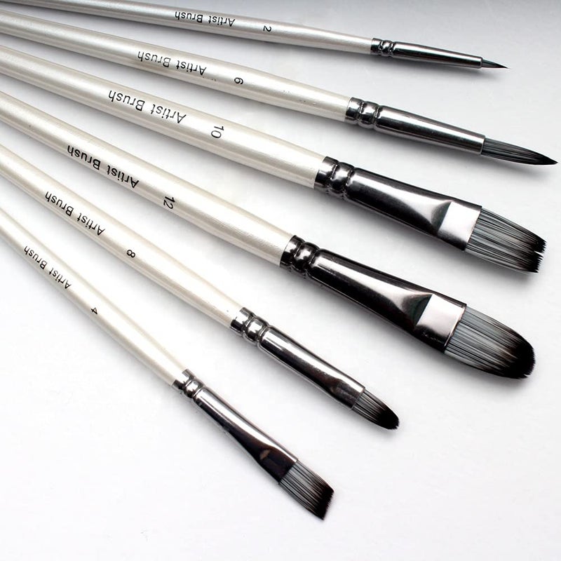 Worison 6pc Synthetic Mix Black Hair Paint Brush Set for Watercolor & Acrylic Painting(Wood) - Image 3