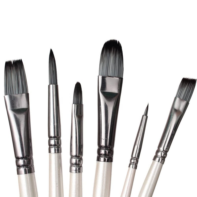 Worison 6pc Synthetic Mix Black Hair Paint Brush Set for Watercolor & Acrylic Painting(Wood) - Image 4