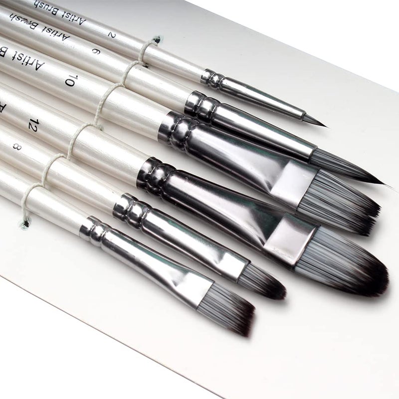 Worison 6pc Synthetic Mix Black Hair Paint Brush Set for Watercolor & Acrylic Painting(Wood) - Image 5