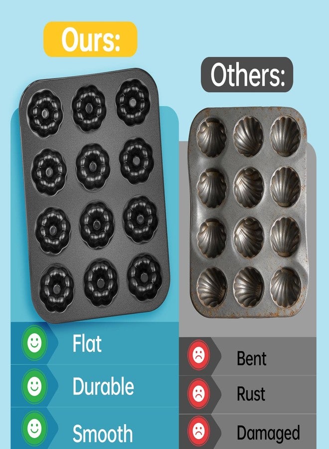 Piszvbej 2 Pack Mini Bundt Cake Pan, 12 Cavity Mini Fluted Tube Cake Pans, Non-Stick Black Carbon Steel Baking Pan, Easy Release Bakeware for Oven Use, Ideal for Home Baking, Parties and Holidays - Image 4
