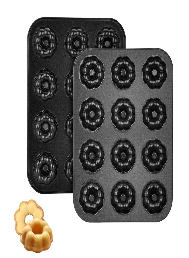 Piszvbej 2 Pack Mini Bundt Cake Pan, 12 Cavity Mini Fluted Tube Cake Pans, Non-Stick Black Carbon Steel Baking Pan, Easy Release Bakeware for Oven Use, Ideal for Home Baking, Parties and Holidays - Image 1