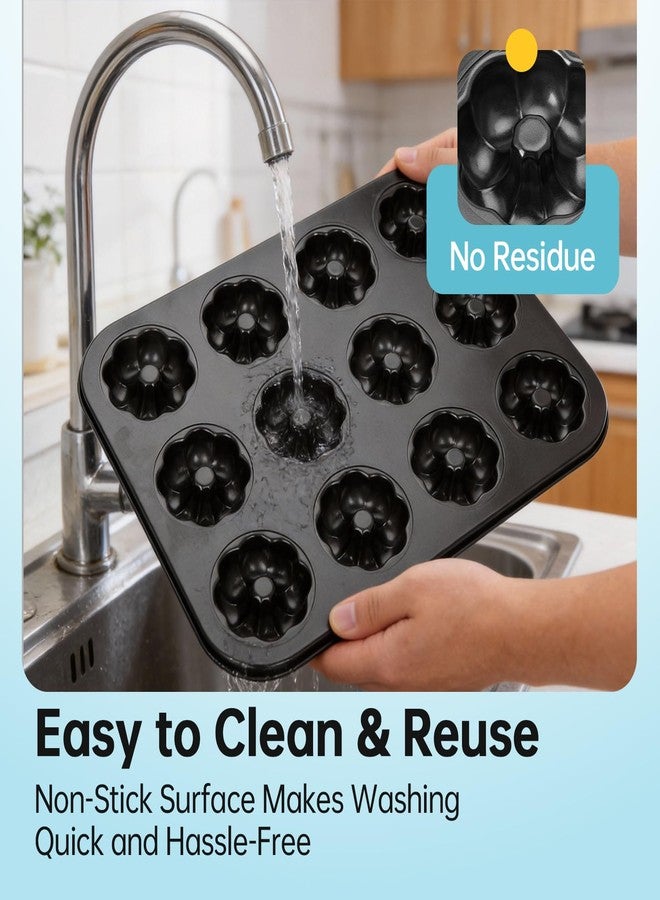 Piszvbej 2 Pack Mini Bundt Cake Pan, 12 Cavity Mini Fluted Tube Cake Pans, Non-Stick Black Carbon Steel Baking Pan, Easy Release Bakeware for Oven Use, Ideal for Home Baking, Parties and Holidays - Image 5