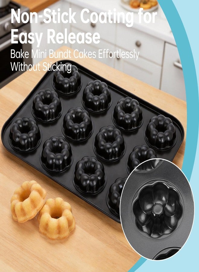 Piszvbej 2 Pack Mini Bundt Cake Pan, 12 Cavity Mini Fluted Tube Cake Pans, Non-Stick Black Carbon Steel Baking Pan, Easy Release Bakeware for Oven Use, Ideal for Home Baking, Parties and Holidays - Image 3