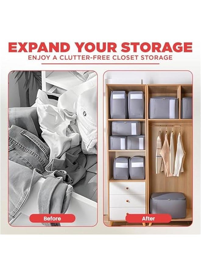 HOOKOR Large Capacity Clothes Storage Bag Organizer With Reinforced Handles,Thick Fabric for Comforters, Blankets, Bedding, Foldable with Sturdy Zipper,3 Pack,Grey  - Image 5