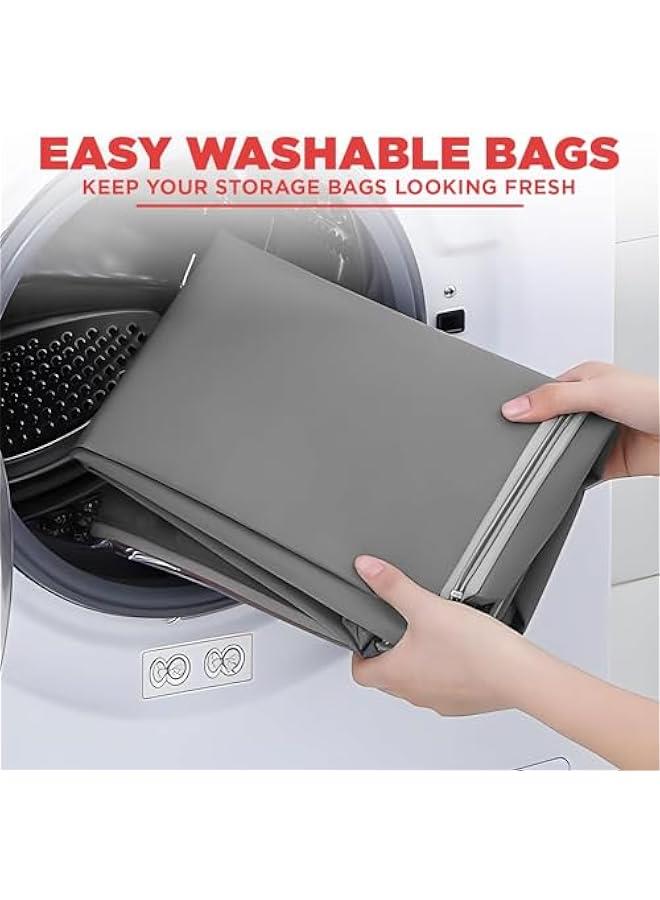 Large Capacity Clothes Storage Bag Organizer With Reinforced Handles,Thick Fabric for Comforters, Blankets, Bedding, Foldable with Sturdy Zipper,3 Pack,Grey