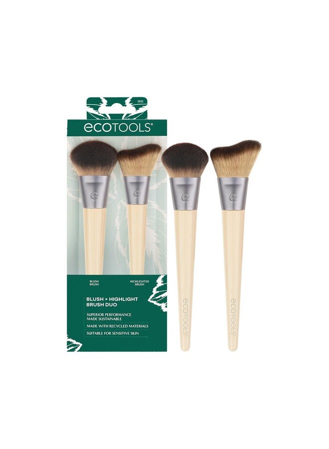 Ecotools New Natural Blush & Highlight Duo Face Makeup Brushes For Liquid & Cream Foundation Contour Blush & Highlight Dense Synthetic Bristles For Makeup Blending Vegan & Crueltyfree 2 Count - Image 1
