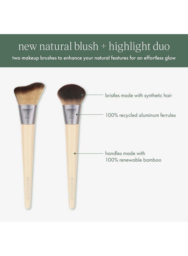 Ecotools New Natural Blush & Highlight Duo Face Makeup Brushes For Liquid & Cream Foundation Contour Blush & Highlight Dense Synthetic Bristles For Makeup Blending Vegan & Crueltyfree 2 Count - Image 4