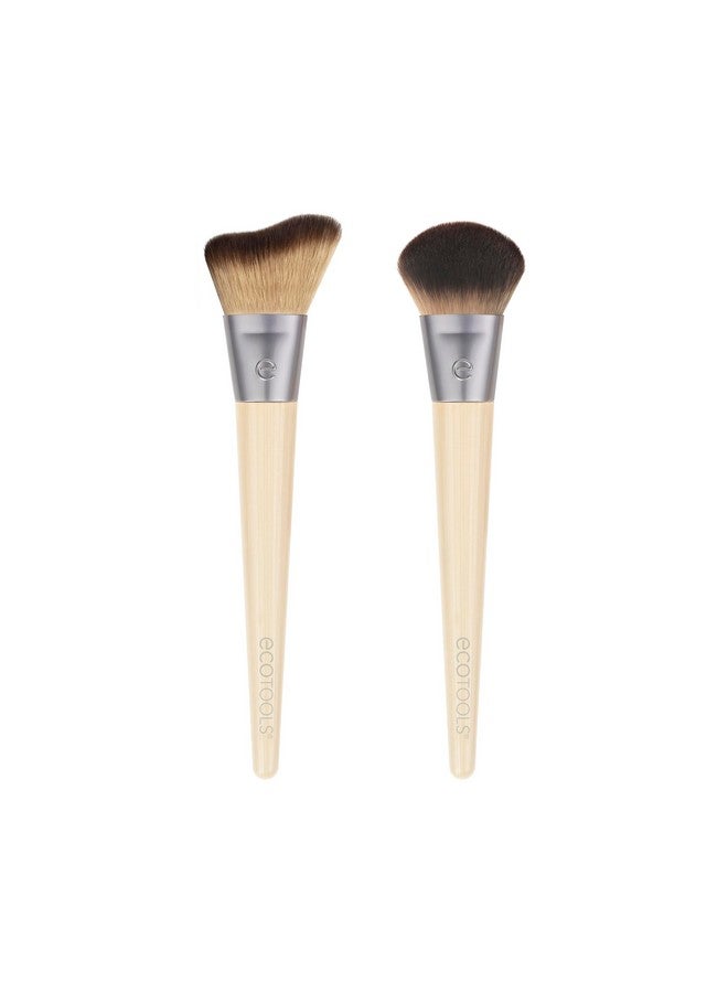 Ecotools New Natural Blush & Highlight Duo Face Makeup Brushes For Liquid & Cream Foundation Contour Blush & Highlight Dense Synthetic Bristles For Makeup Blending Vegan & Crueltyfree 2 Count - Image 3