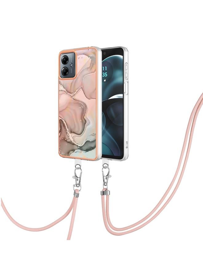 erorex Case For Motorola Moto G14 Electroplating Marble Dual-side IMD Phone Case with Lanyard - Image 1