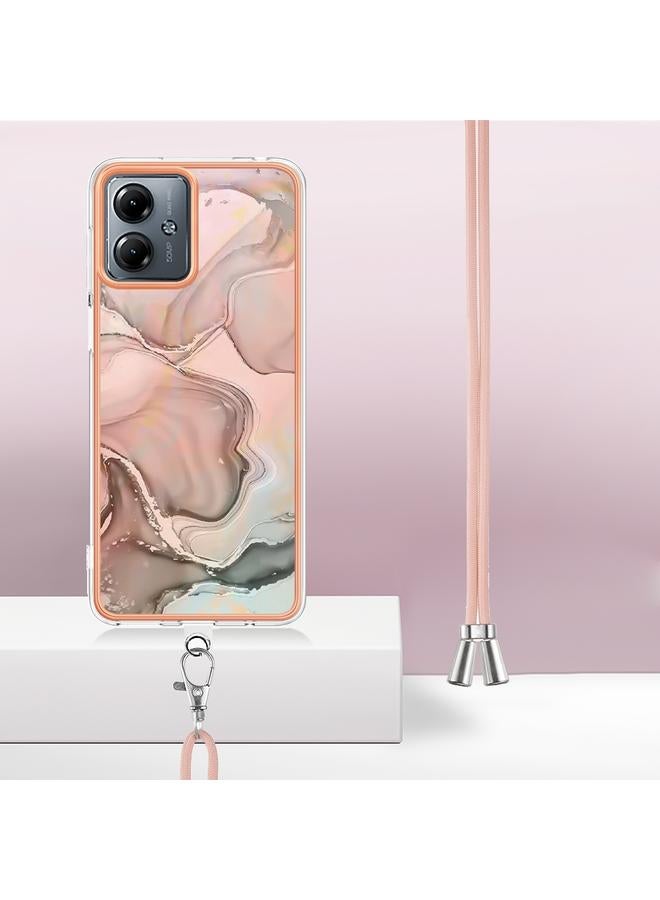 erorex Case For Motorola Moto G14 Electroplating Marble Dual-side IMD Phone Case with Lanyard - Image 3