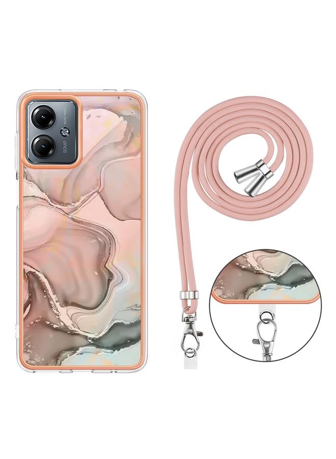 erorex Case For Motorola Moto G14 Electroplating Marble Dual-side IMD Phone Case with Lanyard - Image 4