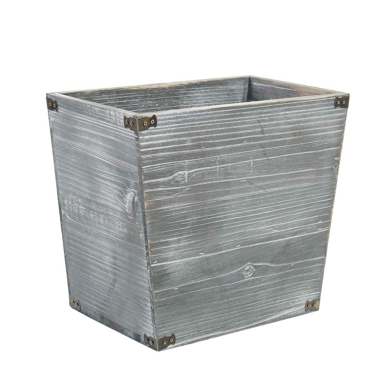 VERGOODR Grey Farmhouse Style Torched Wood Trash Can Waste Bin with Decorative Metal Brackets Trash Can for Bedroomliving room Bathroom  Office Gray