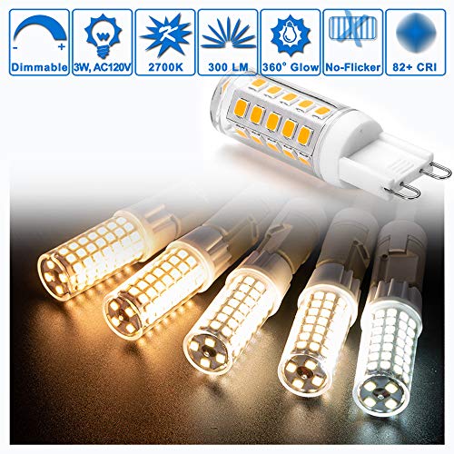 Ziomitus Dimmable G9 Led Bulbs Replace 30W 25W 20W Halogen,G9 3W 2700k Warm White LED T3 T4 Clear,AC120V Dimmable G9 Led Bulbs 300lm for Chandelier Ceiling Pendant Lighting,5PACK,No Flicker - Image 4
