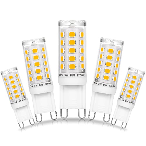 Ziomitus Dimmable G9 Led Bulbs Replace 30W 25W 20W Halogen,G9 3W 2700k Warm White LED T3 T4 Clear,AC120V Dimmable G9 Led Bulbs 300lm for Chandelier Ceiling Pendant Lighting,5PACK,No Flicker - Image 1