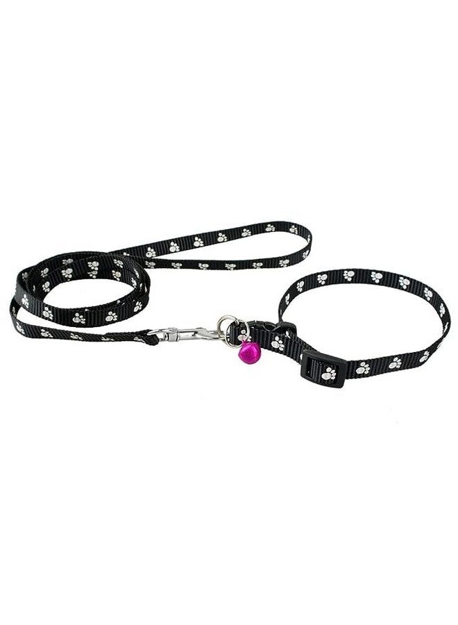 طوق ومقود من النايلون مطبوع عليه مخلب مقاس 10 مم مع مشبك سريع الفك ومجموعة طوق قابلة للتنفس مثالية للجراء والكلاب والقطط (أسود، مقاس صغير جدًا) - Image 1