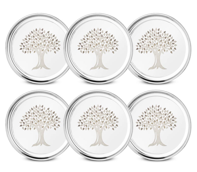JSI Stainless Steel Plate for Kids Combo-6, Featuring a Laser-Inscribed Glass Tree Design 'Tree' - A Highly Durable Lunch/Dinner Plate Perfect for Dining. Crafted from Premium Stainless Steel - Image 1