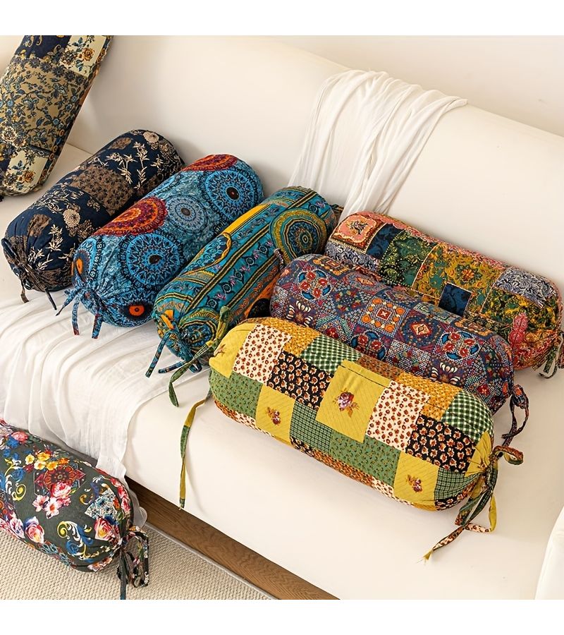 Bohemian Cylindrical Pillow With Pillow Core Cushion Removable And Washable Pillowcover Tie Closure Neck Back And Waist Support 19 69 X 7 87 Inch Decorative For Bedroom Sofa Office - Image 2