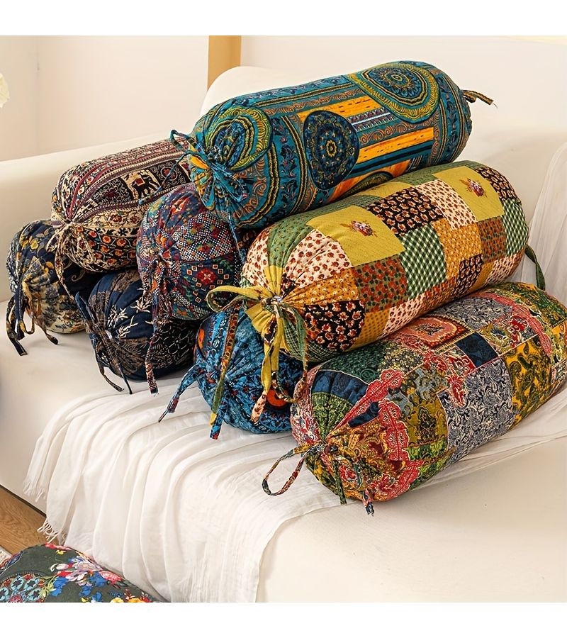 Bohemian Cylindrical Pillow With Pillow Core Cushion Removable And Washable Pillowcover Tie Closure Neck Back And Waist Support 19 69 X 7 87 Inch Decorative For Bedroom Sofa Office - Image 1