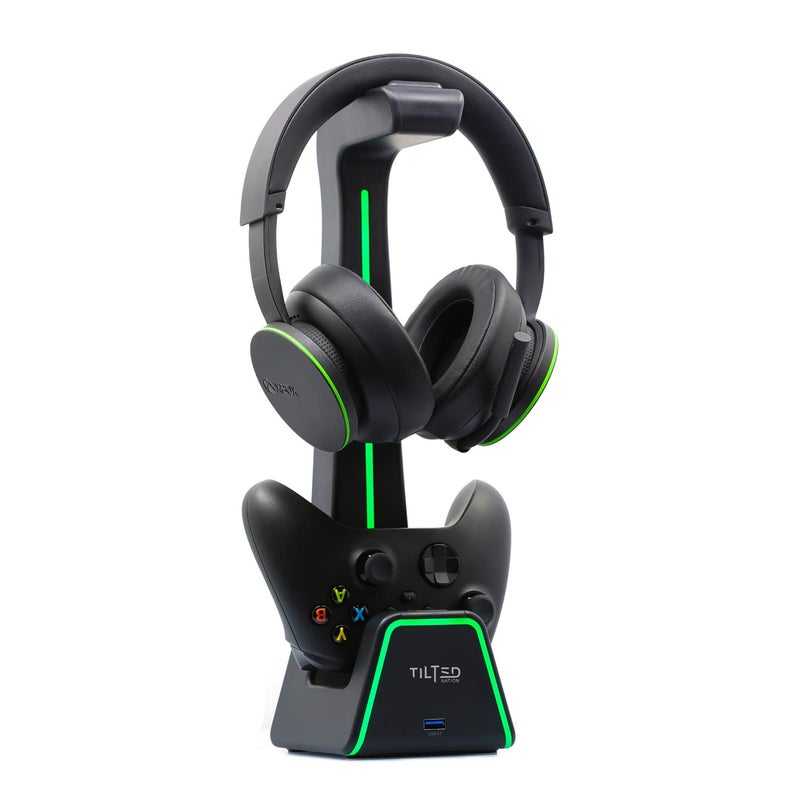 Tilted Nation 3 in 1 Gaming Headset and Controller Stand for PS5 and Xbox Series X Charging Station Game Controller Holder and Headphone Stand for Desk with PlayStation and Xbox Magnetic Charger