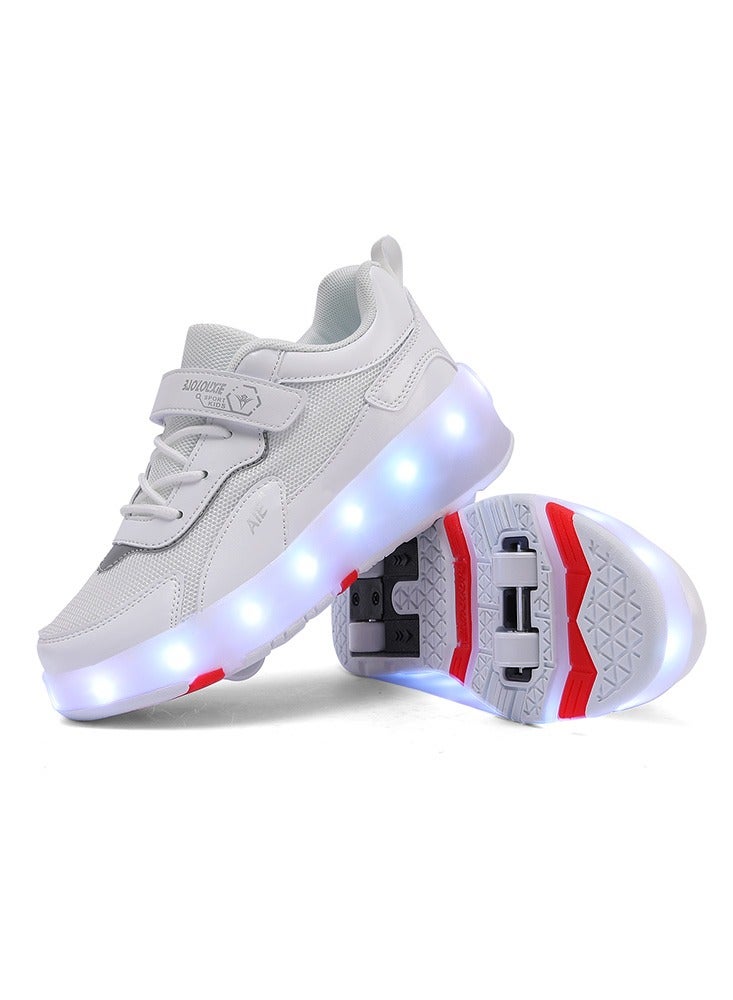 4 Wheels LED Flashing Wheeled Low Top Sneakers White