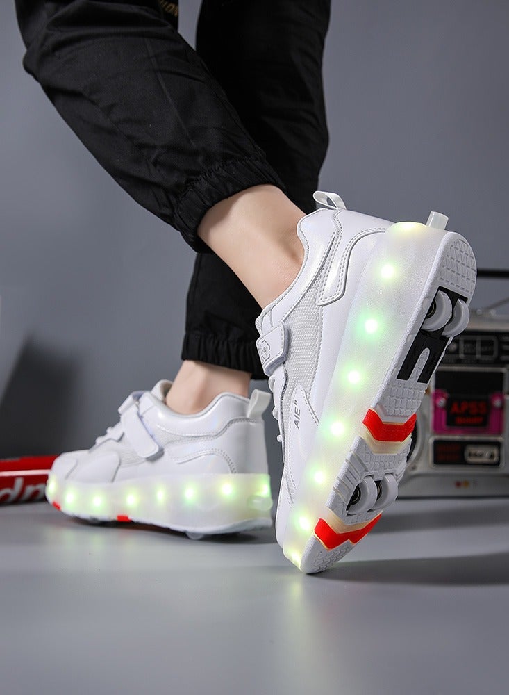 4 Wheels LED Flashing Wheeled Low Top Sneakers White