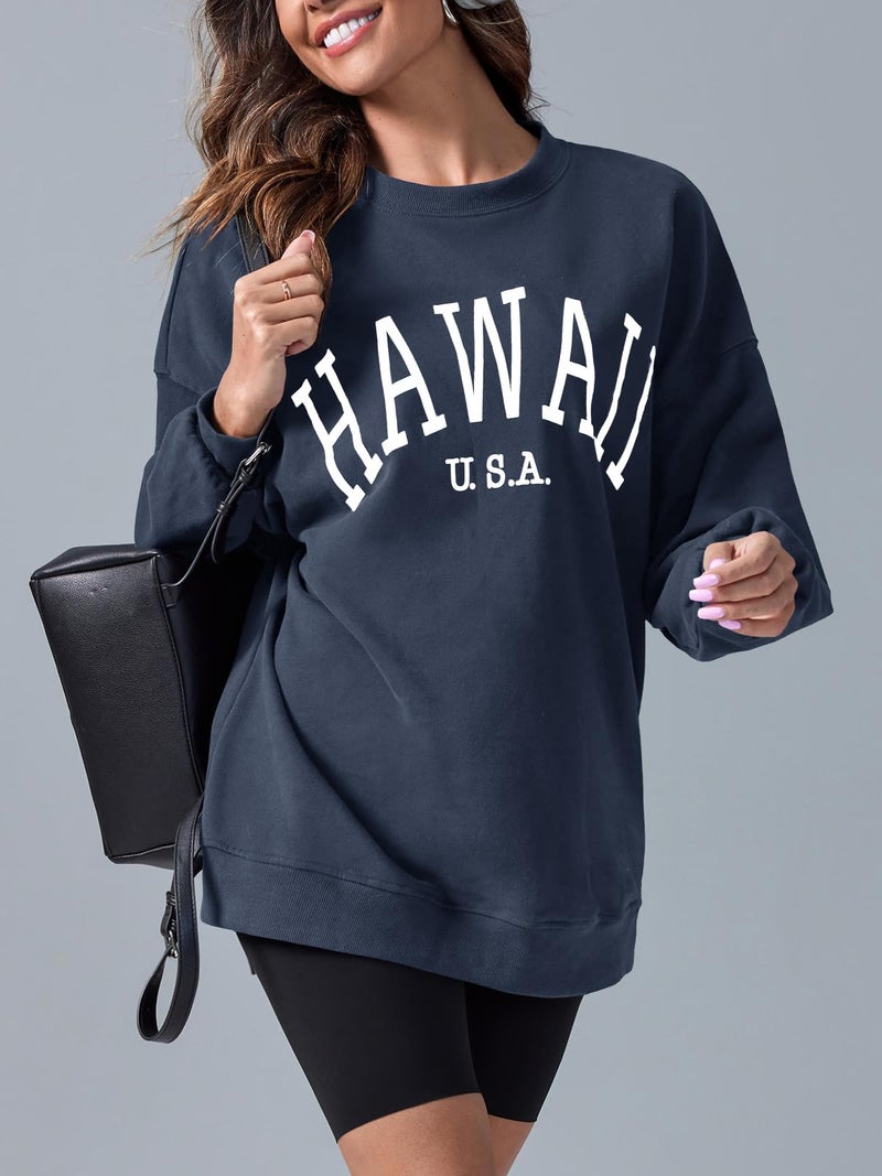 Langwyqu Women's Oversized Sweatshirt HAWAII USA Crewneck Long Sleeve Casual Loose Pullover Tops - Image 2