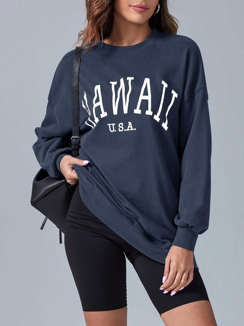 Langwyqu Women's Oversized Sweatshirt HAWAII USA Crewneck Long Sleeve Casual Loose Pullover Tops - Image 3