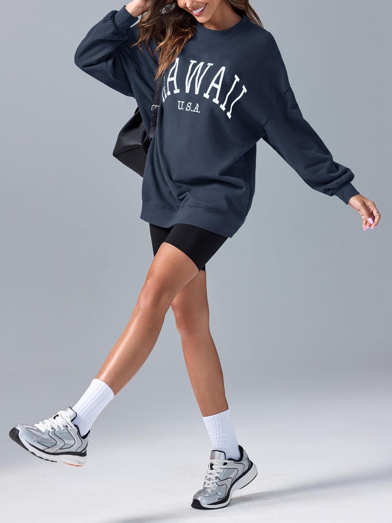 Langwyqu Women's Oversized Sweatshirt HAWAII USA Crewneck Long Sleeve Casual Loose Pullover Tops - Image 5