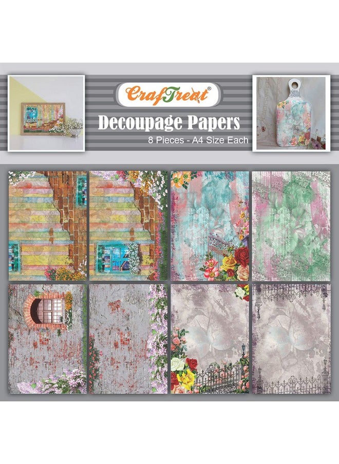 CrafTreat Decoupage Paper For Crafts And Furniture Vintage Window And Gate Size: A4 (8.3 X 11.7 Inch) 8 Pcs Furniture Decoupage Paper With Garden Decoupage Papers For Wood And Scrapbooking  - Image 1