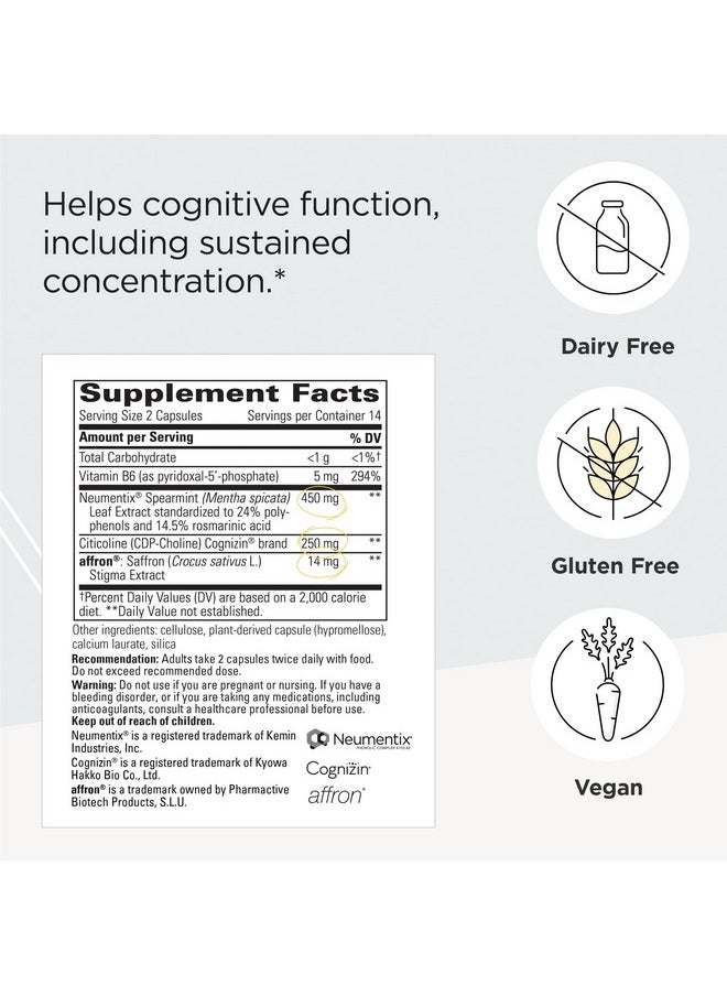 Integrative Therapeutics - Neurologix Nootropic* Supports Concentration Focus Cognitive Function* Nonstimulant With Neumentix Spearmint Extract Citicoline Saffron B628 Capsules - Image 1