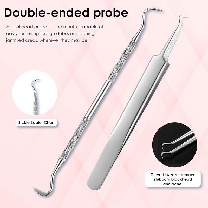 Beauté Secrets Beaut Secrets Dental Tools 8 Pcs with Pick Floss Hygiene Tool Set Tooth Scraper Plaque Tartar Remover Tweezers Gum Floss for Personal Oral Care  Pet Use Oral  Blackhead - Image 3