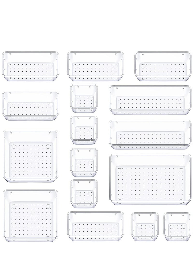 Captaintech 16 PCS Desk Drawer Organizers, Non-Slip and Crack Drawer Organizer Set with 5 Different Sizes, Drawer Organizer Trays for Makeup, Jewelries, Office Accessories  - Image 1
