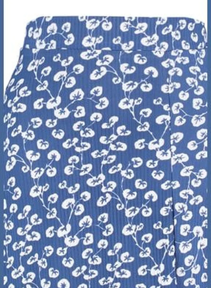 trendyol Blue Printed High Waist Midi Elastic Knitted Skirt with Ruffles and Ruffles TWOSS21ET0029
