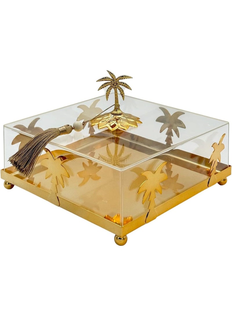 بي آند دي صندوق تخزين أكريليك فاخر من B&D بتصميم نخلة ذهبية، علبة عرض زخرفية مع شرابة، شفاف وذهبي، بأسلوب استوائي - Image 3