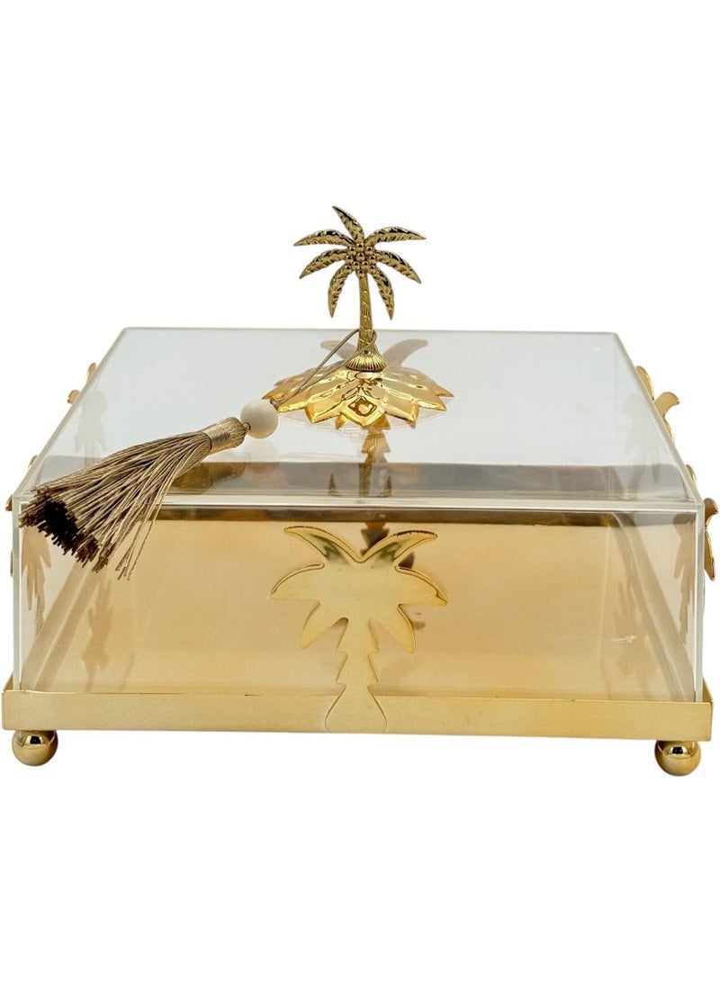 بي آند دي صندوق تخزين أكريليك فاخر من B&D بتصميم نخلة ذهبية، علبة عرض زخرفية مع شرابة، شفاف وذهبي، بأسلوب استوائي - Image 4