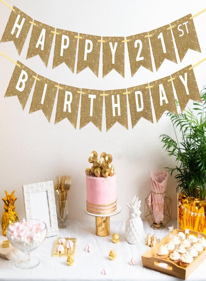 Netnology Pre-Strung Gold Happy 21st Birthday Banner Decorations,12 ft No DIY Gold Glitter 21st Birthday Party Banner Sign Decor for Women Men Girl Boy Party Supplies - Image 4