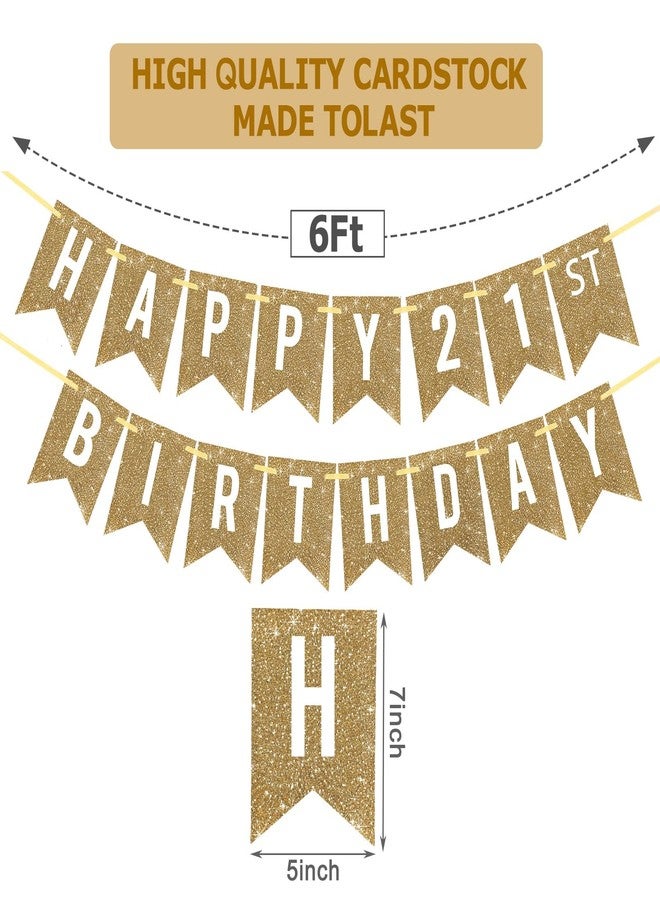 Netnology Pre-Strung Gold Happy 21st Birthday Banner Decorations,12 ft No DIY Gold Glitter 21st Birthday Party Banner Sign Decor for Women Men Girl Boy Party Supplies - Image 2