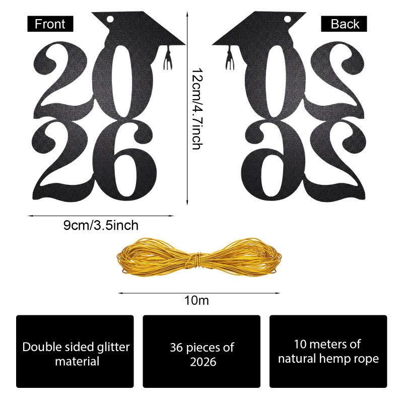 Chinco 36 Pcs Double Sided Glitter 2026 Graduation Party Decoration 2026 Cutouts Tags Decorations 2026 Centerpiece Table Decorations Class of 2026 for Graduation Party Supplies - Image 3