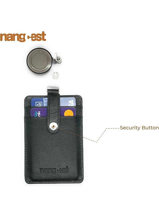 erorex Id Badge Holder Access Card Holder Badge Id Holder Reel Retractable Lanyard Strap Wallet Case Leather 2 Card Slots 1 Clear Id Front 1 Security Button Anti Drop Design Black - Image 4