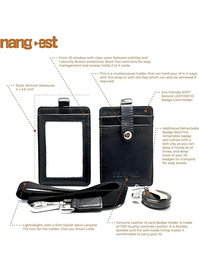 erorex Id Badge Holder Access Card Holder Badge Id Holder Reel Retractable Lanyard Strap Wallet Case Leather 2 Card Slots 1 Clear Id Front 1 Security Button Anti Drop Design Black - Image 5