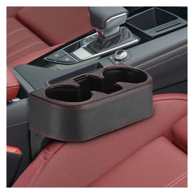 ZIMISI Car Cup Holder, PU Leather Auto Front Console Gap Filler Organizer, Multifunctional Cup Drink Holder, Car Seat Gap Filler Storage Box, Coin Bucket, Cell Mobile Phone Holder (Black) - Image 1