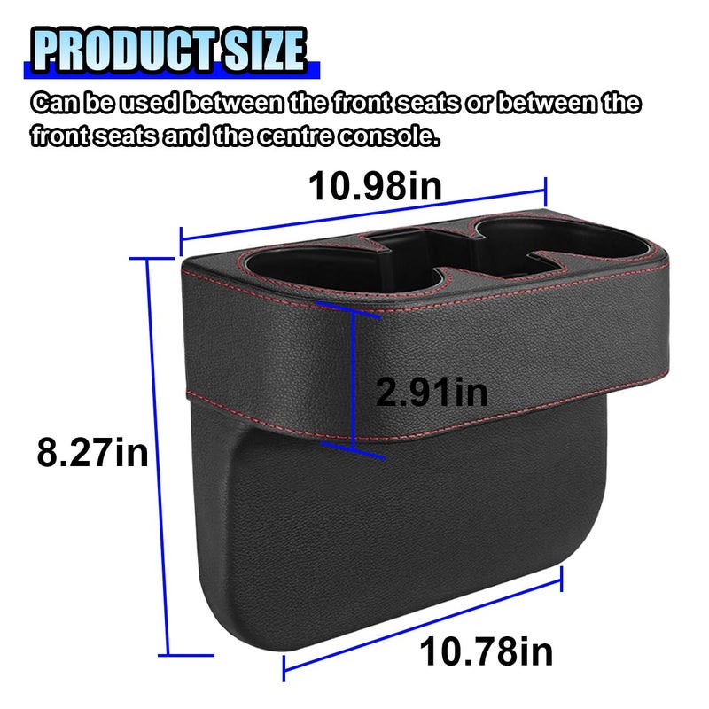 ZIMISI Car Cup Holder, PU Leather Auto Front Console Gap Filler Organizer, Multifunctional Cup Drink Holder, Car Seat Gap Filler Storage Box, Coin Bucket, Cell Mobile Phone Holder (Black) - Image 2