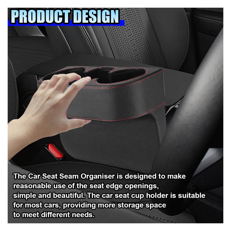ZIMISI Car Cup Holder, PU Leather Auto Front Console Gap Filler Organizer, Multifunctional Cup Drink Holder, Car Seat Gap Filler Storage Box, Coin Bucket, Cell Mobile Phone Holder (Black) - Image 3