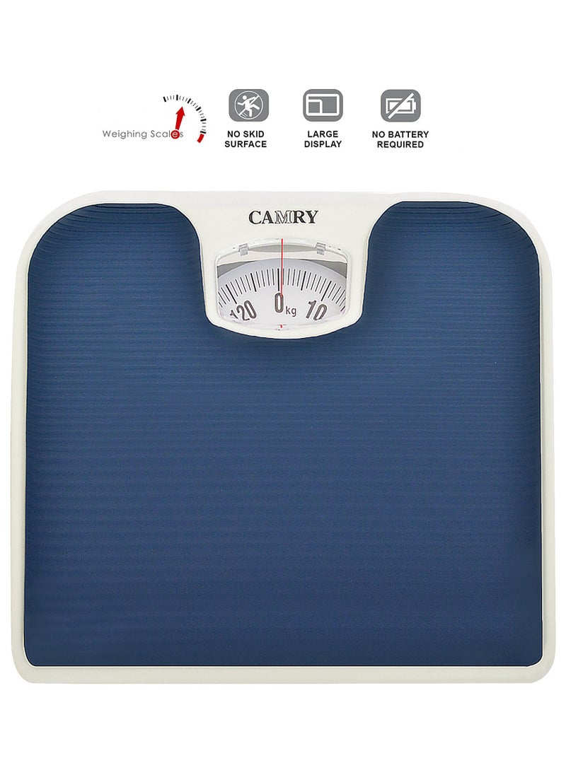 Health and Fitness with Mechanical Weighing Scales - Analog Display, Blue Weighing Surface, Durable Material, and Accurate Reading.