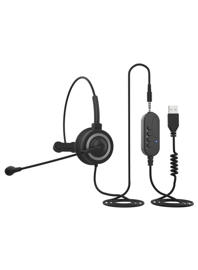 Danyin Bh69 Headphones For Call Centers, Computer Office Headset Single Ear, Call Noise Reduction Usb Interface With In-line Control For Telemarketing Customer Service - Image 1