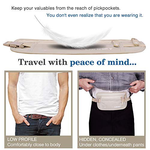 LANNEY Travel Money Belt Hidden Waist Stash Wallet RFID Blocking Anti-Theft Passport Holder for Men Women, Cream - Image 3
