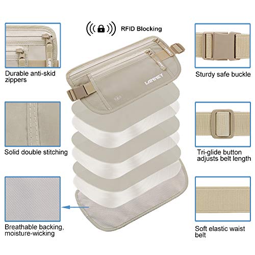LANNEY Travel Money Belt Hidden Waist Stash Wallet RFID Blocking Anti-Theft Passport Holder for Men Women, Cream - Image 2