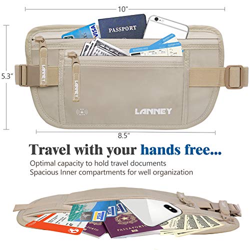 LANNEY Travel Money Belt Hidden Waist Stash Wallet RFID Blocking Anti-Theft Passport Holder for Men Women, Cream - Image 4
