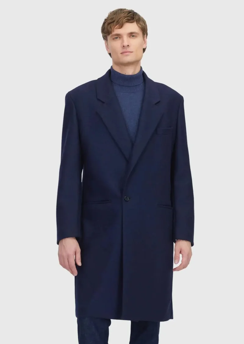 RAMSEY Navy Blue Regular Fit Casual Knitting Overcoat
